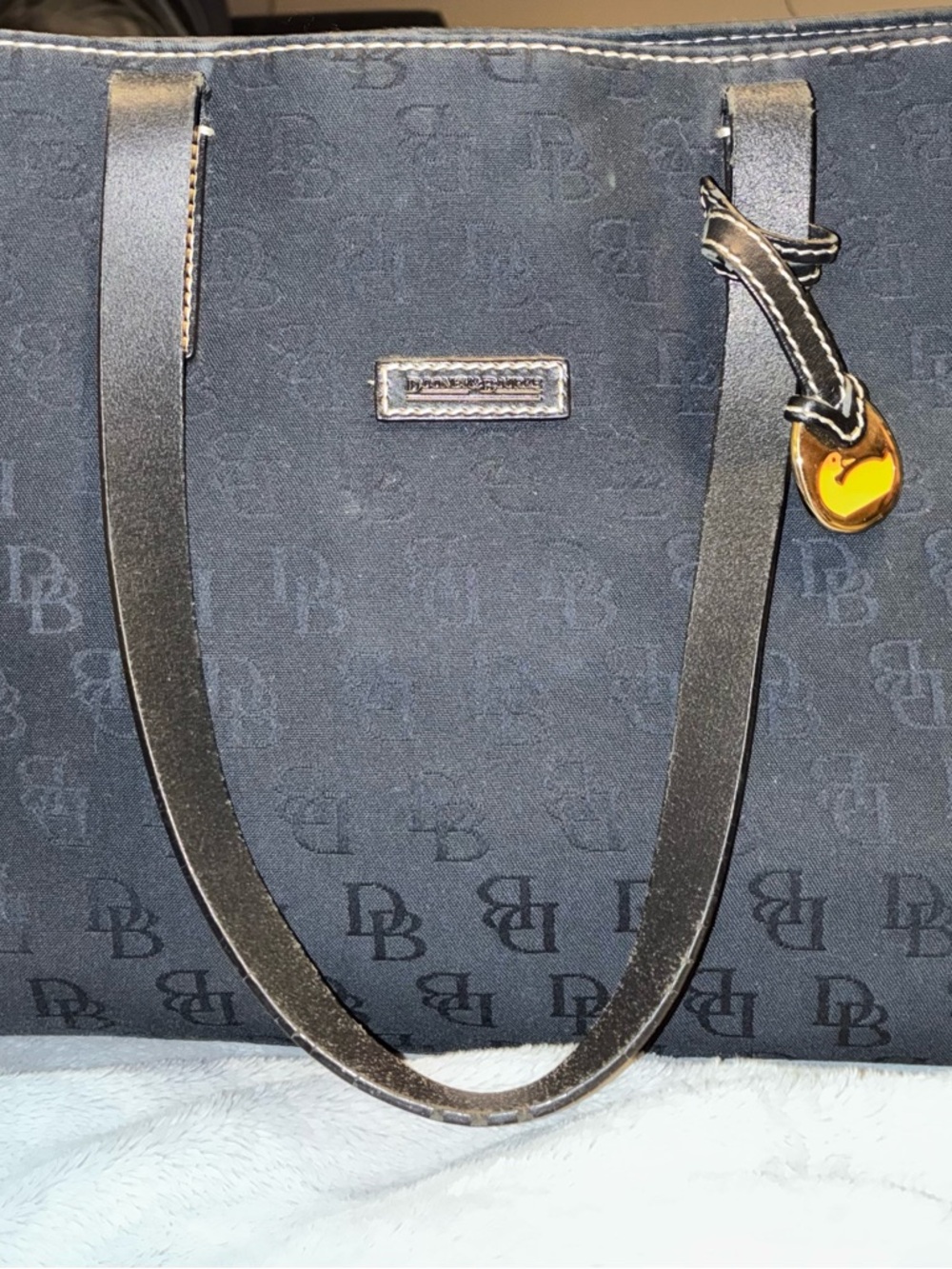Dooney & Bourke Navy and Black Logo Tote with Heart Charm